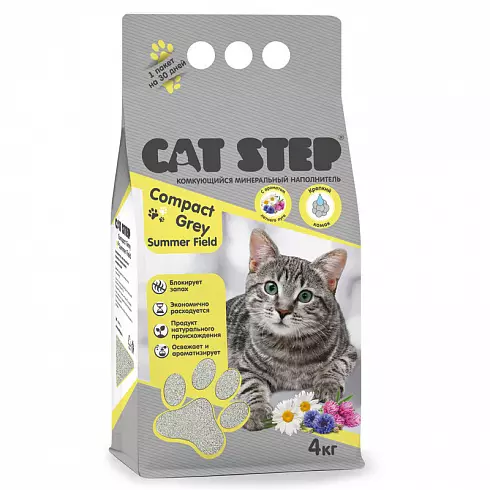 Наполнитель для кошек CAT STEP Compact Grey Summer Field комкующийся, минеральный